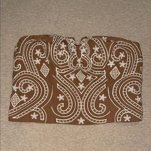 Express Brown and White Embroidered Crop Top